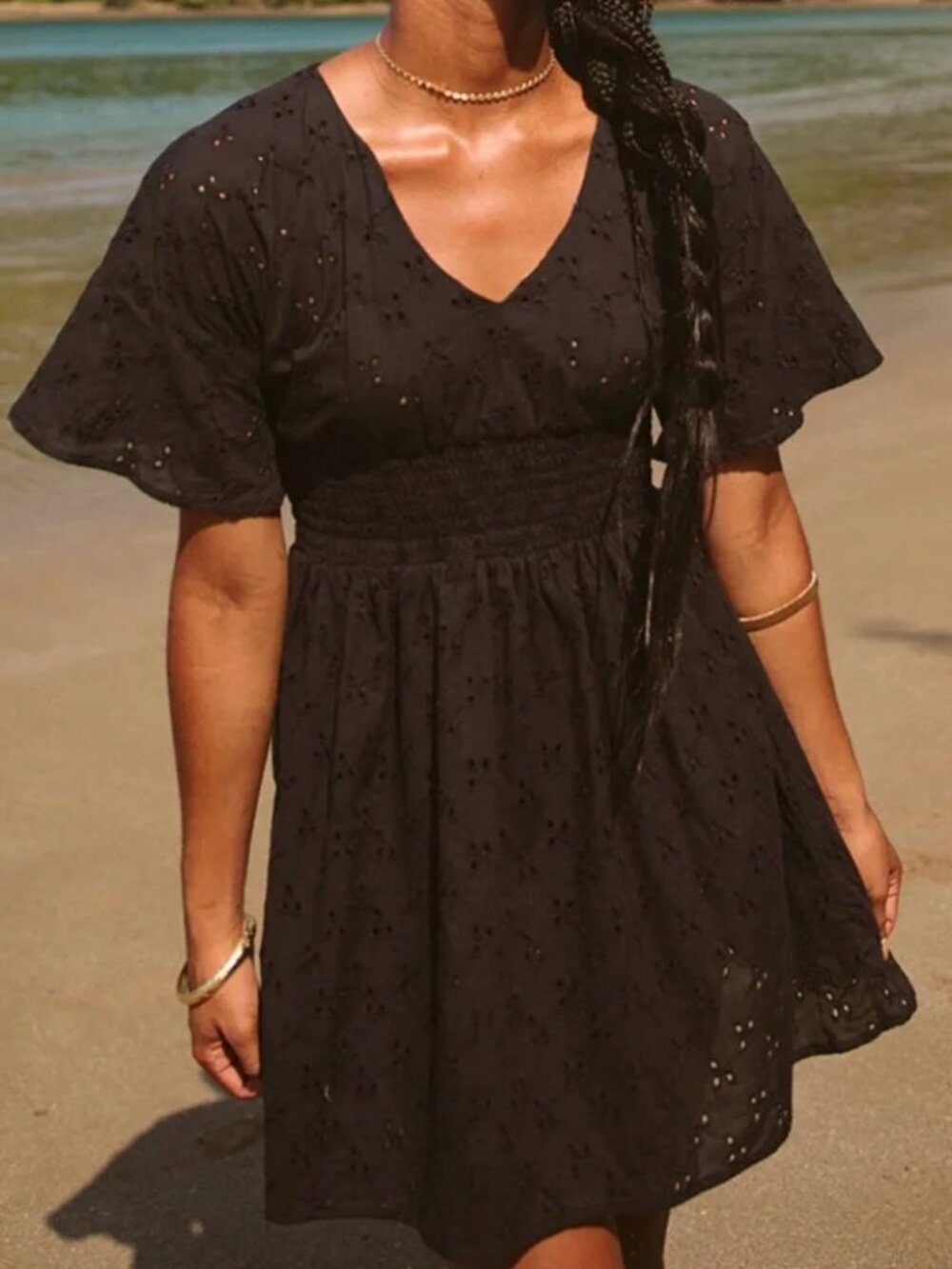 Albion Black Cotton Eyelet Swim Cover Up Dress Vacation Beach XS